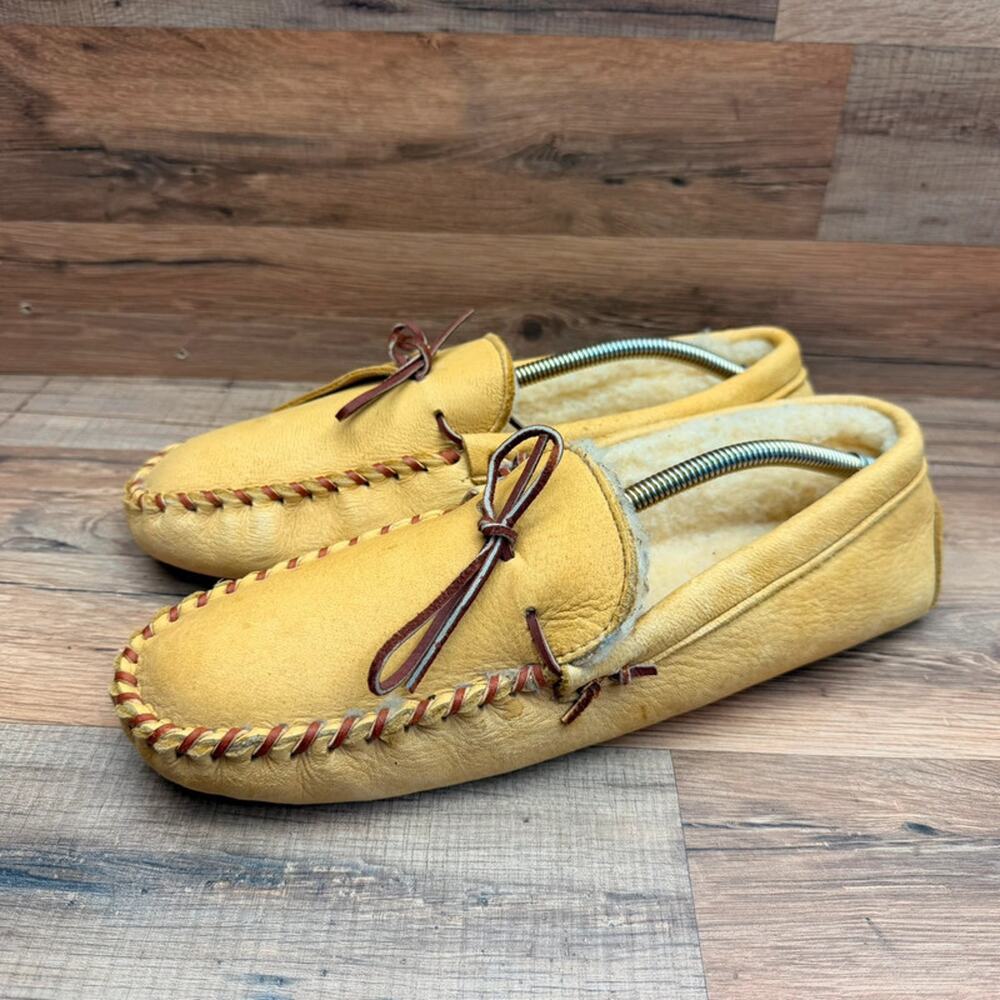 Vintage LL Bean size 12 Shoes Leather Moccasin Slippers Shearling
